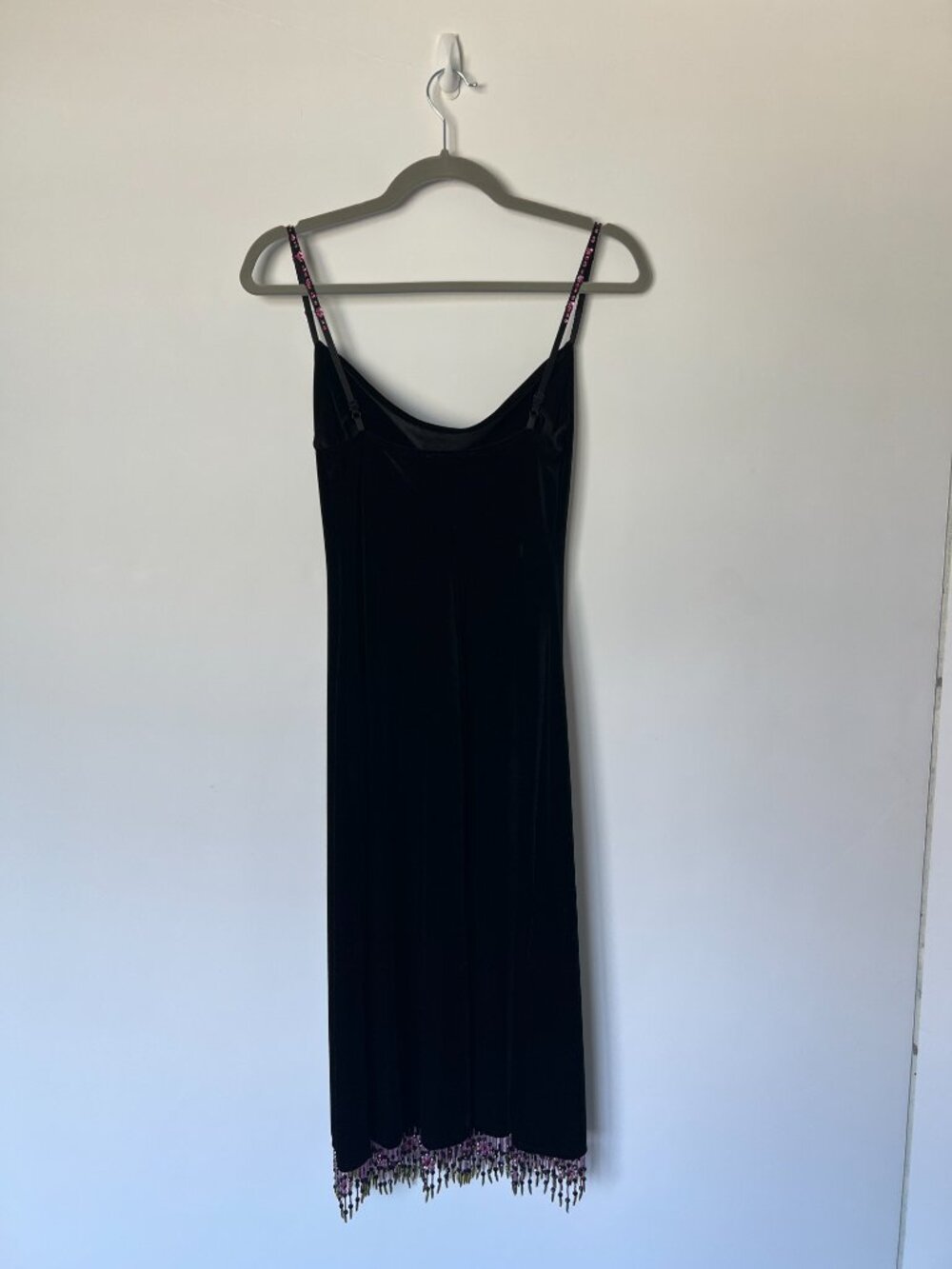 Vintage Y2K Betsey Johnson Black Velvet Beaded Fringe Dress S - Picture 5 of 13